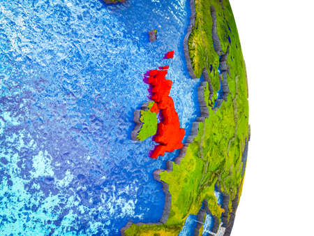 United Kingdom on 3D model of Earth with divided countries and blue oceans. 3D illustration.の写真素材