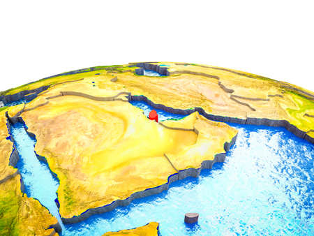 Qatar on 3D Earth with visible countries and blue oceans with waves. 3D illustration.の写真素材