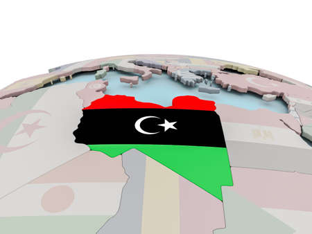 Libya with national flag on political globe. 3D illustration.の写真素材