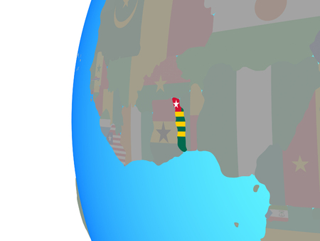Togo with embedded national flag on blue political globe. 3D illustration.の写真素材