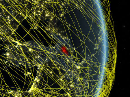 Armenia at night on planet planet Earth with network. Concept of connectivity, travel and communication. 3D illustration.の写真素材
