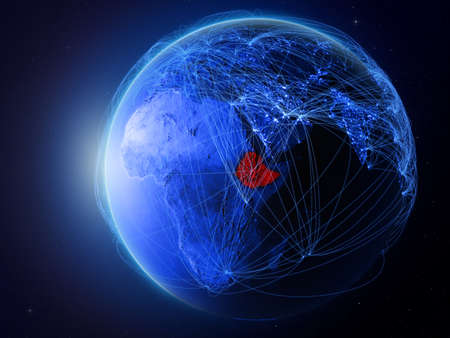 Ethiopia from space on planet Earth with blue digital network representing international communication, technology and travel. 3D illustration.の写真素材
