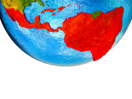 Latin America on 3D Earth with divided countries and watery oceans. 3D illustration.の写真素材