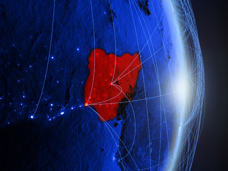 Nigeria on blue digital planet Earth with network. Concept of connectivity, travel and communication. 3D illustration.の写真素材