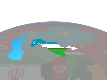 Uzbekistan with national flag on political globe. 3D illustration.の写真素材