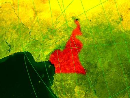 Cameroon on digital map with networks. Concept of international travel, communication and technology. 3D illustration.の写真素材