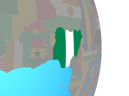 Nigeria with national flag on simple political globe. 3D illustration.の写真素材