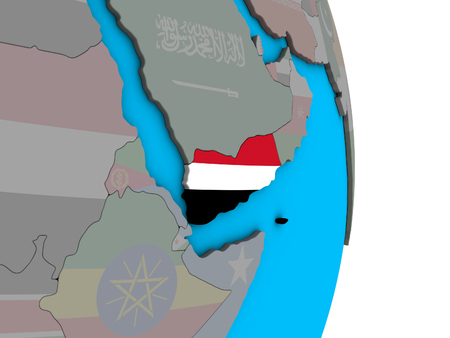 Yemen with embedded national flag on simple political 3D globe. 3D illustration.の写真素材