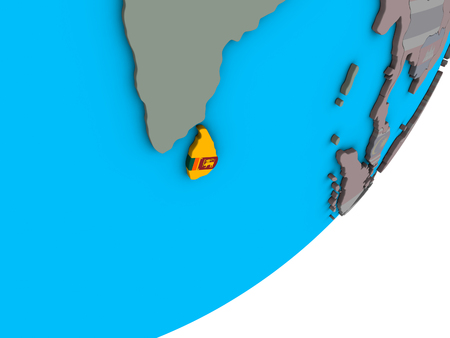 Sri Lanka with national flag on blue political 3D globe. 3D illustration.の写真素材
