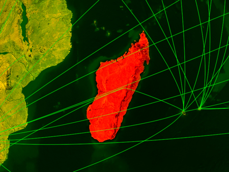 Madagascar on digital map with networks. Concept of international travel, communication and technology. 3D illustration.の写真素材
