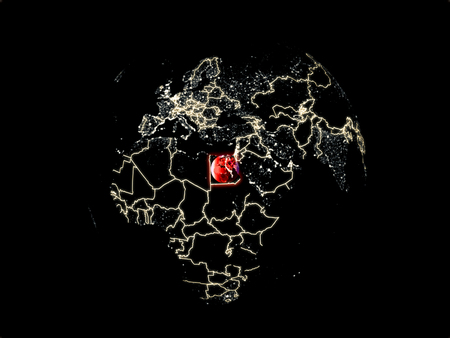 Egypt from space on model of planet Earth with city lights. Very fine detail of the plastic planet surface and cities. 3D illustration.の写真素材