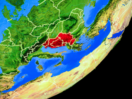 Former Yugoslavia on planet Earth with country borders and highly detailed planet surface. 3D illustration.の写真素材