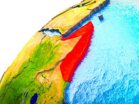 Somalia on 3D Earth model with visible country borders. 3D illustration.の写真素材