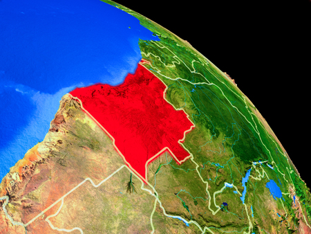 Angola on planet Earth from space with country borders. Very fine detail of planet surface. 3D illustration.の写真素材