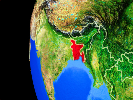 Bangladesh from space on realistic model of planet Earth with country borders and detailed planet surface. 3D illustration.の写真素材