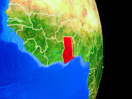 Ghana on realistic model of planet Earth with country borders and very detailed planet surface. 3D illustration.の写真素材