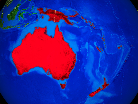 Australia from space on model of planet Earth with country borders and very detailed planet surface. 3D illustration.の写真素材