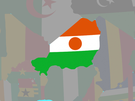 Niger with national flag on blue political globe. 3D illustration.の写真素材