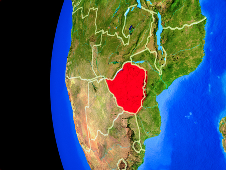 Zimbabwe from space on realistic model of planet Earth with country borders and detailed planet surface. 3D illustration.の写真素材