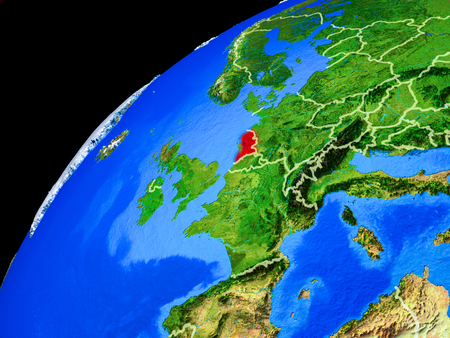 Netherlands from space. Planet Earth with country borders and extremely high detail of planet surface. 3D illustration.の写真素材