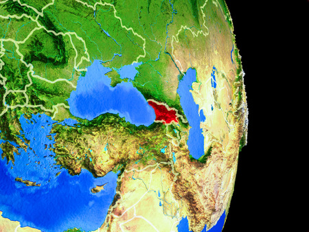Georgia on realistic model of planet Earth with country borders and very detailed planet surface. 3D illustration.の写真素材