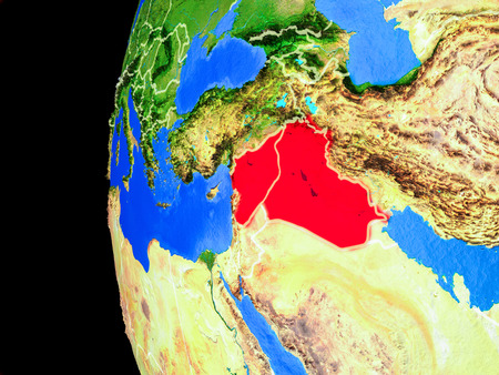 Islamic State from space on realistic model of planet Earth with country borders and detailed planet surface. 3D illustration.の写真素材