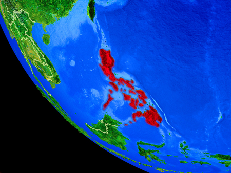 Philippines on realistic model of planet Earth with country borders and very detailed planet surface. 3D illustration.の写真素材