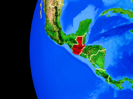 Guatemala from space on realistic model of planet Earth with country borders and detailed planet surface. 3D illustration.の写真素材
