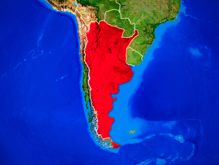 Argentina from space on model of planet Earth with country borders and very detailed planet surface. 3D illustration.の写真素材