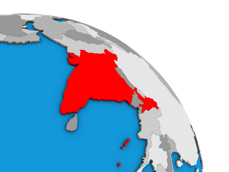 India on simple blue political 3D globe. 3D illustration.の写真素材