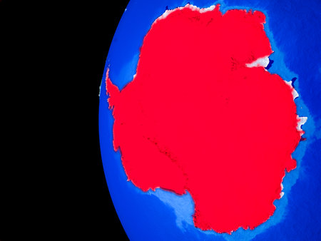 Antarctica from space on realistic model of planet Earth with country borders and detailed planet surface. 3D illustration.の写真素材