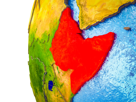Horn of Africa highlighted on 3D Earth with visible countries and watery oceans. 3D illustration.の写真素材