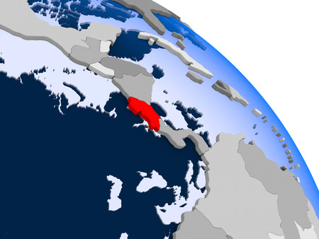 Illustration of Costa Rica highlighted in red on globe with transparent oceans. 3D illustration.の写真素材