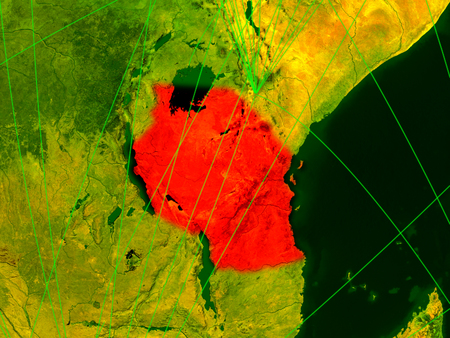 Tanzania on digital map with networks. Concept of international travel, communication and technology. 3D illustration.の写真素材
