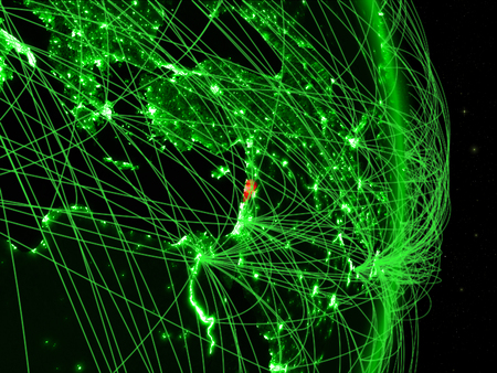 Lebanon on green planet Earth with network. Concept of connectivity, travel and communication. 3D illustration.の写真素材