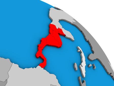Central America on simple blue political 3D globe. 3D illustration.の写真素材