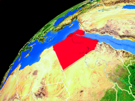 Egypt from space. Planet Earth with country borders and extremely high detail of planet surface. 3D illustration.の写真素材
