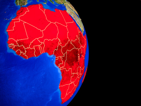 Africa on realistic model of planet Earth with country borders and very detailed planet surface. 3D illustration.の写真素材