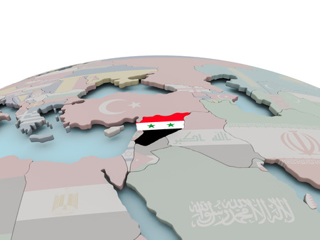 Syria with national flag on political globe. 3D illustration.の写真素材