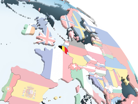 Belgium on bright political globe with embedded flag. 3D illustration.の写真素材