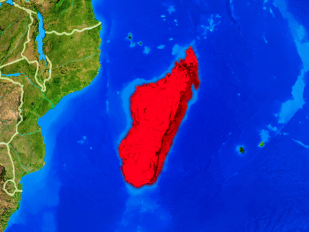 Madagascar from space on model of planet Earth with country borders and very detailed planet surface. 3D illustration.の写真素材