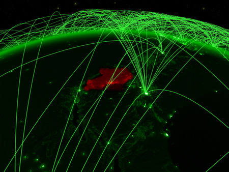 Uganda on green planet Earth with international network representing communication, travel and connections. 3D illustration.の写真素材