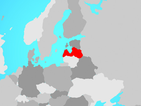 Latvia on blue political globe. 3D illustration.の写真素材