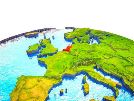 Netherlands on 3D Earth with visible countries and blue oceans with waves. 3D illustration.の写真素材