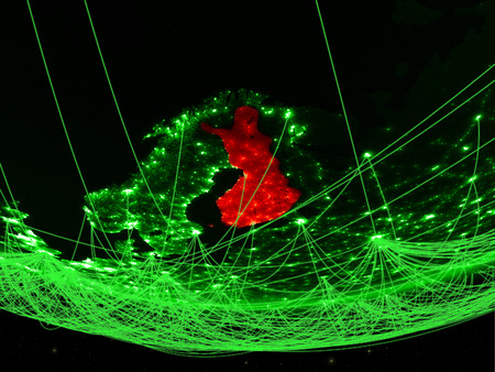 Finland on green model of planet Earth with network representing green age, travel and communication. 3D illustration.の写真素材