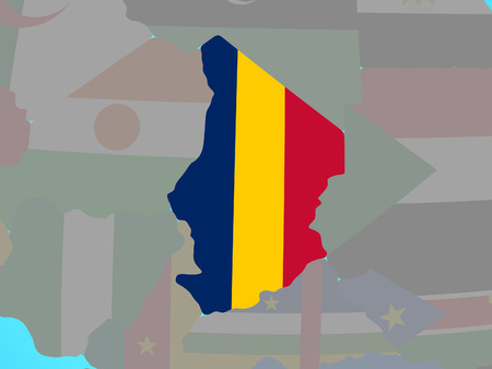 Chad with national flag on blue political globe. 3D illustration.の写真素材