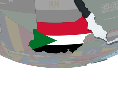 Sudan on political globe with embedded flag. 3D illustration.の写真素材