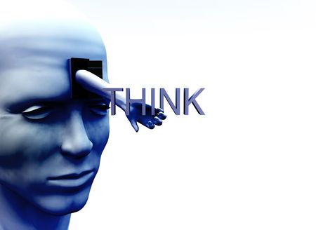 A very abstract image of a mans head with a door in it.