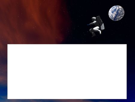 A conceptual image of  spaceman or astronaut floating in space with a blank space for a signの写真素材