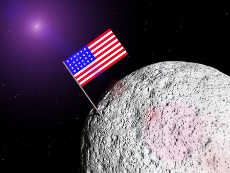 A conceptual image of the US flag on a moon.の写真素材